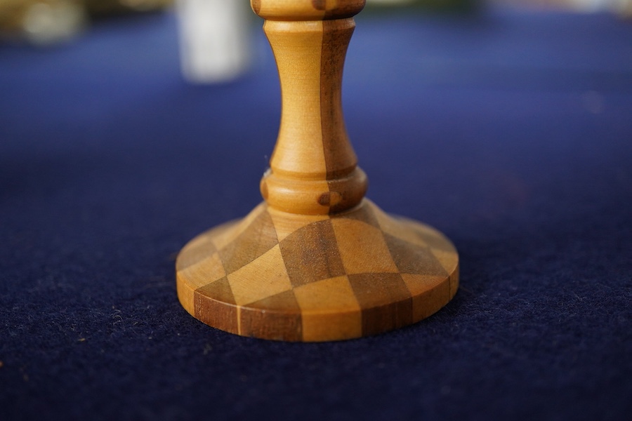 David Linley, a carved oak egg and stickware egg cup